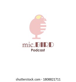 bird mascot on podcast logo design concept collection