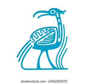 Bird Mayan Aztec totem. Isolated vector tribal Mesoamerican mythological symbol of heron or sandpiper symbolizes divine message, transcendence and connection between the earthly and spiritual realms