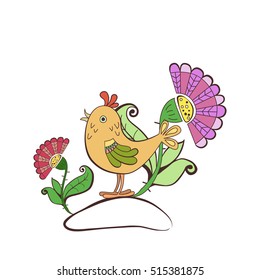 bird in a meadow with flowers