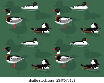 Bird Merganser Set Cartoon Seamless Wallpaper Background