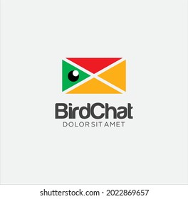 Bird message logo design Template. bird chat logo icon Vector Illustration. Abstract Colorful tropical Bird logo design in rectangular shape. 