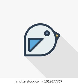 bird, message symbol, tweet thin line flat color icon. Linear vector illustration. Pictogram isolated on white background. Colorful long shadow design.