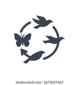 Icono de ciclo de migración de aves aislado sobre fondo blanco 
