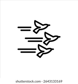 Icono de contorno de migración de aves. ilustración de línea negra de mosca de pájaro.