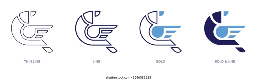 Bird migrations icon in 4 different styles. Thin Line, Line, Bold, and Bold Line. Duotone style. Editable stroke.