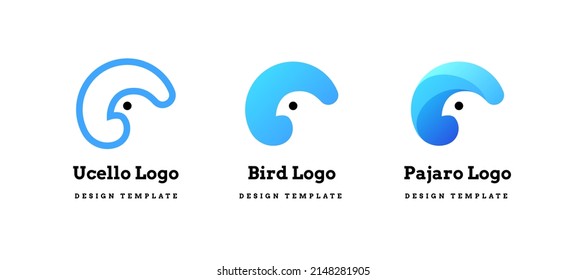 Bird minimalistic logo. Set of abstract logotype design, simple bird icon symbol negative space. Vector illustration