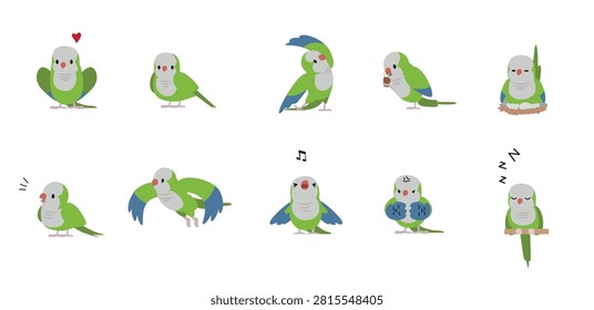 Bird Monk Parakeet Parrot Chibi Cartoon Naive Various Poses