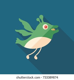 Bird monster flat square icon with long shadows.