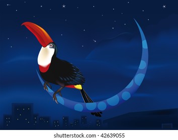 bird the moon and a night city