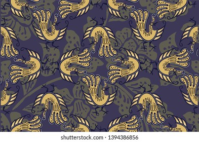 Bird motif. Batik Indonesian: is a technique of wax-resist dyeing applied to whole cloth, or cloth made using this technique originated from Indonesia.