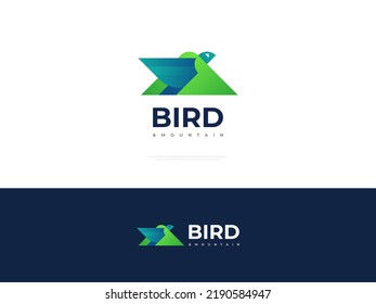 Bird and Mountain Logo with Origami Style. Abstract Bird with Mountain Logo or Icon. Vector Illustration