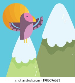 bird mountains sun nature cartoon