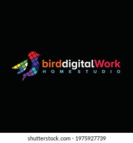 bird multimedia tech logo. digital icon vector