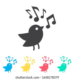 Bird with music note multi color icon set. Simple glyph, flat vector of spring icons for ui and ux, website or mobile application