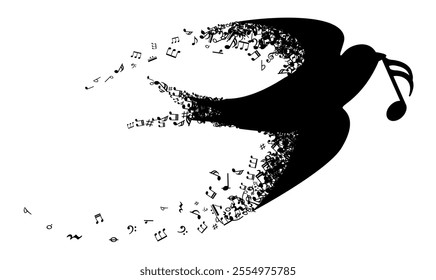 Bird, Music notes symbol, musical notes melody in bird shape