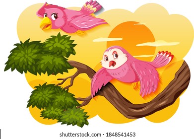 Bird in nature sunset scene illustration