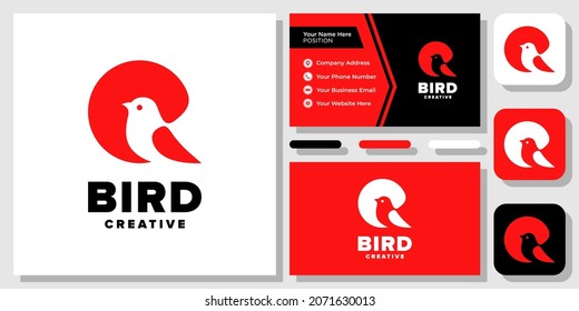 Bird Negative Space Creative Circle Hidden Shape Abstract Logo Design with Business Card Template