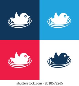Bird In Nest blue and red four color minimal icon set