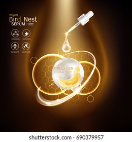 Bird Nest Collagen Serum and Vitamin Vector Background for Skin Care Products.
