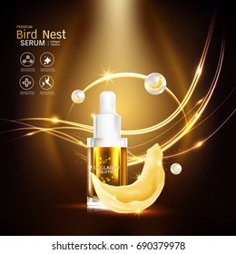 Bird Nest Collagen Serum and Vitamin Vector Background for Skin Care Products.