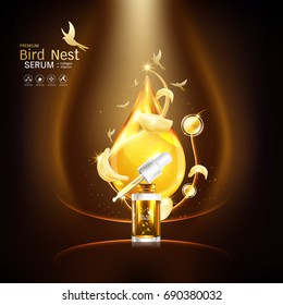 Bird Nest Collagen Serum and Vitamin Vector Background for Skin Care Products.
