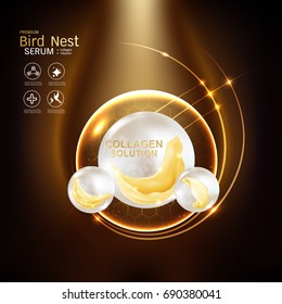 Bird Nest Collagen Serum and Vitamin Vector Background for Skin Care Products.