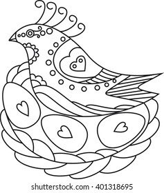 bird, nest, egg, cartoon, vector