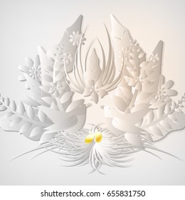 Bird Nest with Egg and Floral Background - Vector Illustration