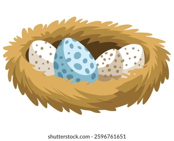 Bird nest and eggs in a cartoon forest scene��