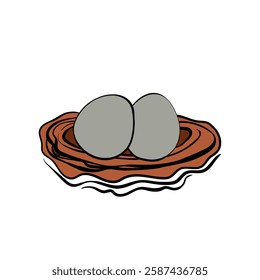 Bird nest with eggs. Easter hand drawn vector illustration, template design.