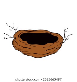 Bird nest with eggs. Easter hand drawn vector illustration, template design.