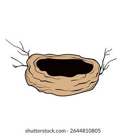Pássaro nidifica com ovos. ilustração vetor desenhado à mão da Páscoa, design de modelo.