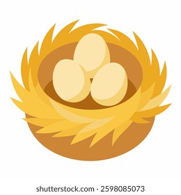 Bird nest with eggs Inside.Vector illustration on white background
