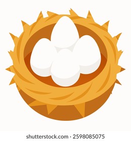 Bird nest with eggs Inside.Vector illustration on white background