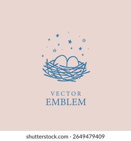 Ninho de pássaro com ovos modelo de design de logotipo.