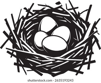 Bird Nest with Eggs Outline Nature's Cradle and Symbol of New Life High Quality Vector Art 