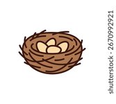 bird nest with eggs, a simple illustration of a bird nest with eggs inside