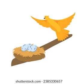 bird and nest with eggs vector isolated