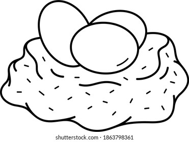 Bird nest with eggs. Vector outline illustration.