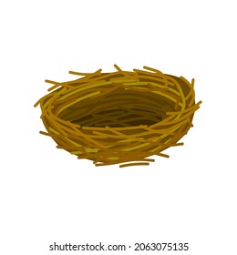 Bird nest. Element of forest. Cartoon flat illustration. Animal shelter of brown sticks and branches