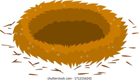 Bird nest. Element of wild nature. Cartoon flat illustration. Animal shelter of brown sticks and branches