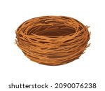 Bird nest. Empty nest with branches isolated on white background. 
