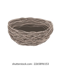 Bird nest. Empty nest with branches isolated on white background.