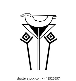 Bird in nest ethnic illustration. Decorative bird character. 
