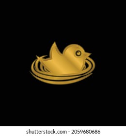 Bird In Nest gold plated metalic icon or logo vector