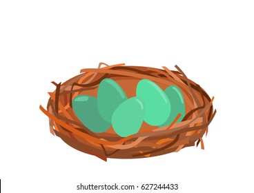 Bird nest with green Eggs and brown Twigs