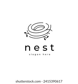 bird nest icon logo line illustration with leaf symbol, bird house symbol logo Vector template