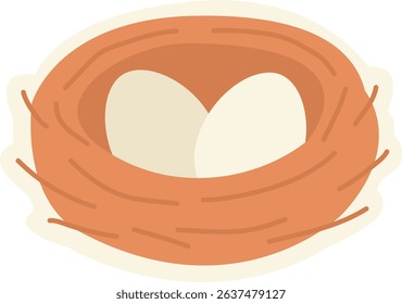 Bird nest illustration with two cream-colored eggs inside
