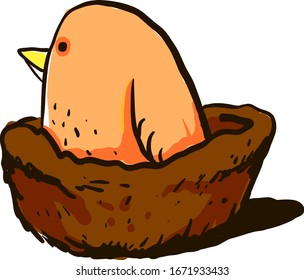 Bird in nest, illustration, vector on white background.