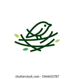 bird nest leaf monoline logo vector icon illustration